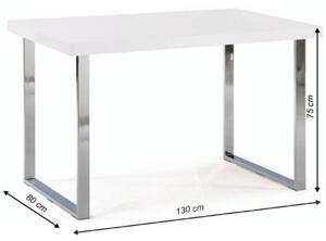 Étkezőasztal, fehér HG + króm, 130x80 cm, TALOS