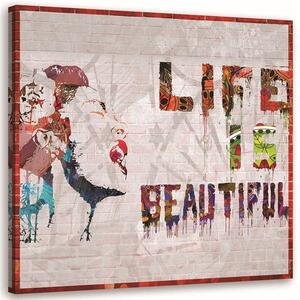 Kép Banksy falfestmény - az élet szép Méretek: 30 x 30 cm, Kivitelezés: Vászonkép