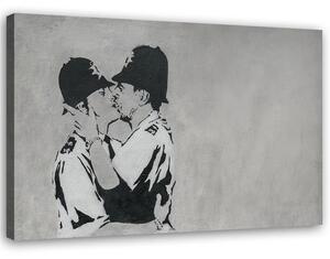 Gario Vászonkép Csókolózó rendorök, Banksy falfestmény Méret: 60 x 40 cm