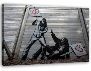 Gario Vászonkép Fighting peace with love Banksy falfestmény Méret: 60 x 40 cm