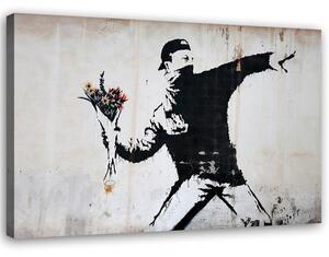 Gario Vászonkép Banksy huligán egy csokor virágot dobálva Méret: 60 x 40 cm