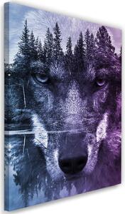 Gario Vászonkép Absztrakt farkas erdei és tavi háttérrel Méret: 40 x 60 cm