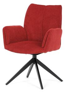 Židle jídelní, červená látka, otočný mechanismus 180°, černý kov