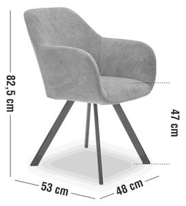 Sidora design karfás szék, sötétszürke, fekete fém láb