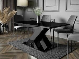 Asztal Goodyear 103, Fényes fekete, 76x80x140cm, Hosszabbíthatóság, Laminált forgácslap
