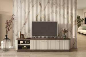 Vesper 3D TV-szekrény 187 cm talapzaton - kasmír / dió / arany fogantyúk