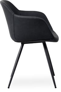 Ryder design karfás szék, fekete textilbőr, matt fekete fém láb