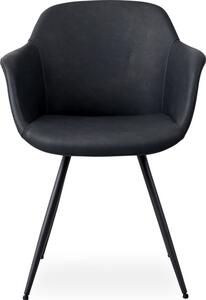 Ryder design karfás szék, fekete textilbőr, matt fekete fém láb
