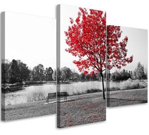 Gario Vászonkép Fa piros levelekkel - 3 részes Méret: 60 x 40 cm