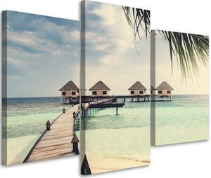 Gario Vászonkép Trópusi vízparti nyaralóházak - 3 részes Méret: 60 x 40 cm