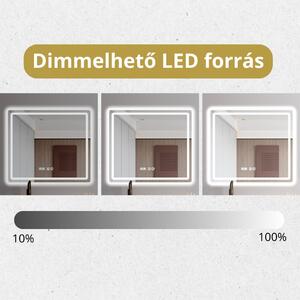 HD Adria 80 cm széles fali szögletes LED okostükör ambient világítással, érintőkapcsolóval, digitális órával és páramentesítő funkcióval