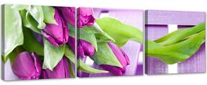 Gario Vászonképek készlet Lila tulipánok egy csokorban - 3 részes Méret: 90 x 30 cm