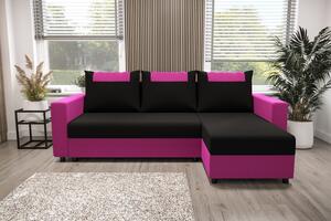 SANVI sarok ülőgarnitúra karfákkal - rózsaszín / fekete
