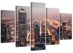 Gario Vászonkép Felhőkarcolók éjszaka - 5 részes Méret: 100 x 70 cm