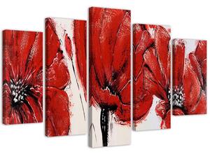 Gario Vászonkép Piros virágok - 5 részes Méret: 100 x 70 cm