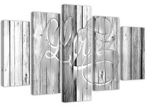 Gario Vászonkép Love írva szürke vízszintes táblákra - 5 részes Méret: 100 x 70 cm