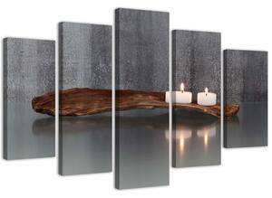 Gario Vászonkép Zen kompozíció gyertyákkal és fával - 5 részes Méret: 100 x 70 cm