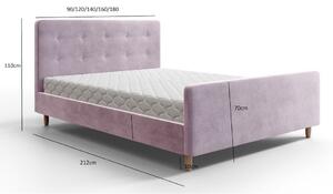 NESSIE egyszemélyes kárpitozott ágy - 90x200, rózsaszín