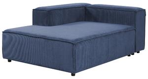Kombinálható háromszemélyes jobb oldali kék kordbársony kanapé ottománnal APRICA