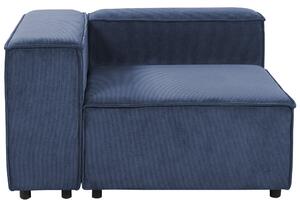 Kombinálható háromszemélyes kék kordbársony kanapé ottománnal APRICA
