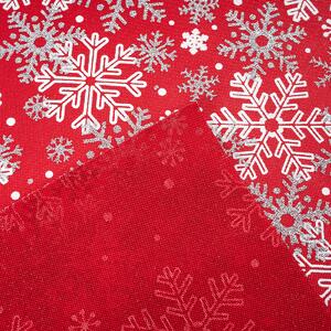 Hópelyhek karácsonyi dekorációs textília piros, 28 x 250 cm