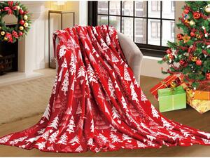CHRISTMAS TREES piros karácsonyi mikroplüss takaró Méret: 160 x 200 cm