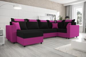 SANVI LONG elegáns U alakú ülőgarnitúra - fekete / rózsaszín, jobbos