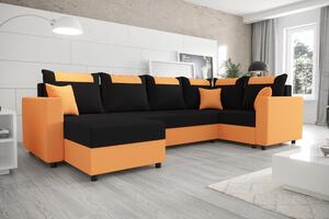 SANVI LONG elegáns U alakú ülőgarnitúra - fekete / narancssárga, jobbos