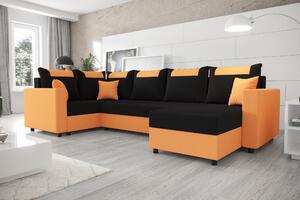 SANVI LONG elegáns U alakú ülőgarnitúra - fekete / narancssárga