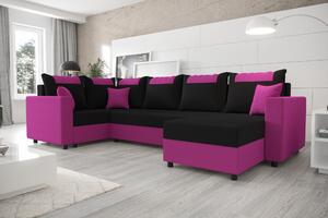 SANVI LONG elegáns U alakú ülőgarnitúra - fekete / rózsaszín