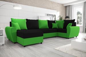 FLORIANA LONG elegáns és tágas U-alakú ülőgarnitúra - fekete / zöld, jobbos