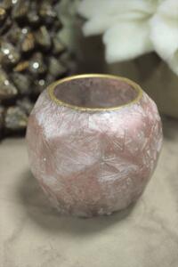 Rózsaszín fagyos üveg gyertyatartó 10cm