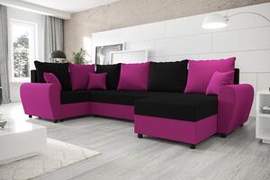 FLORIANA LONG elegáns és tágas U-alakú ülőgarnitúra - fekete / rózsaszín