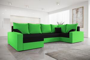 CATALINA LONG kinyitható U-alakú ülőgarnitúra - zöld / fekete, jobbos
