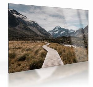 Kép - Sétány a hegységben Mt. Cook (üvegen) (70x50 cm)