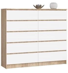 Akord Komód K140 10SZ Diófa Sonoma/Borító Fehér 138x121x40 cm 10 Fiókos Mat Bef. Szekrény