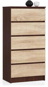 Akord Komód 60 cm 5 Fiók, Wenge/Sonoma Mat Felülettel, Laminált Lapból, Összeszerelésre Kész