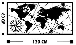 World Map Large 2 Fali fém dekoráció 120x60 Fekete