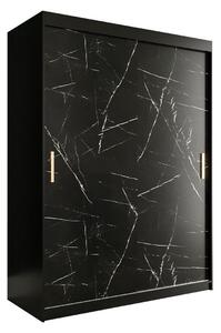 Szekrény Hartford 248, Matt fekete, Fekete márvány, 200x150x62cm, Szekrényajtók: Tolóajtók