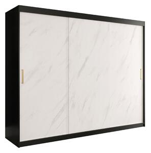 Szekrény Hartford 251, Fehér márvány, Matt fekete, 200x250x62cm, Szekrényajtók: Tolóajtók