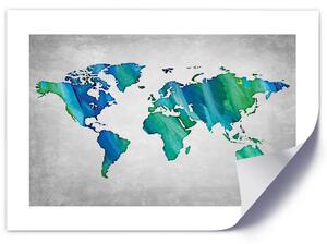 Poszter Színes világtérkép betonon A keret színe: Keret nélkül, Méretek: 30 x 20 cm