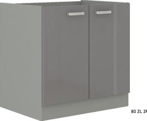 GREY ZL 2F BB konyhai szekrény mosogató alá, 80x82x52, szürke/szürke magasfényű