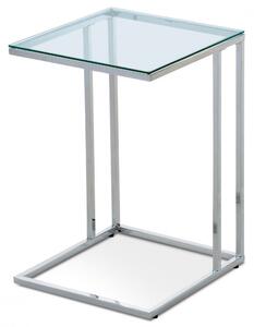 84056-06 Elegáns Dohányzóasztal / Konzolasztal Modern Üveg-Króm Kombinációban. Méret: 40x40x60 cm. Edzett Üveg Asztallap, Krómozott Fém Láb