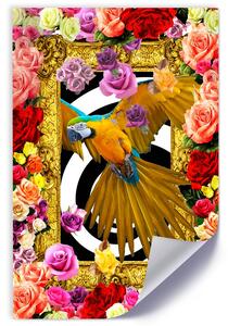 Poszter Papagáj virágos háttérrel