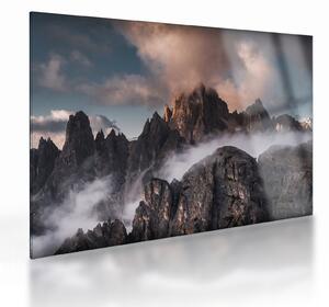 Kép - A ködben rejtett olasz dolomitok (üvegen) (70x50 cm)