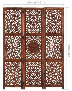 VidaXL 3 paneles barna kézzel faragott mangófa térelválasztó 120 x 165