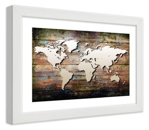 Gario Poszter Világtérkép régi deszkákon A keret színe: Keret nélkül, Méret: 30 x 20 cm