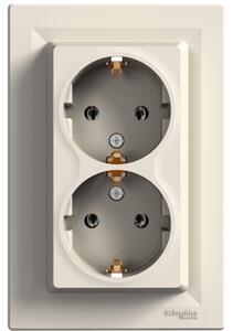 Schneider Electric Asfora süllyesztett 2x2P+F földelt csatlakozóaljzat kerettel és fedéllel, bézs
