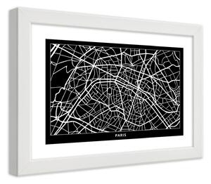 Poszter Párizsi városterv A keret színe: Fehér, Méretek: 30 x 20 cm