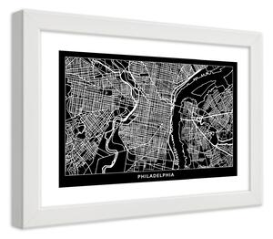 Poszter Philadelphia város terve A keret színe: Fehér, Méretek: 30 x 20 cm